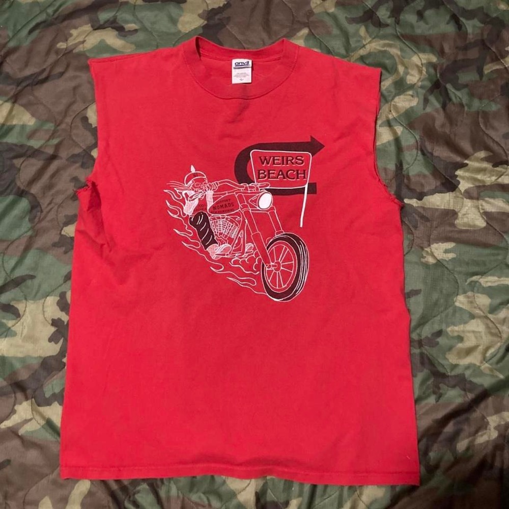05' cutoff nomads biker tee red white‎ double sided anvil L
